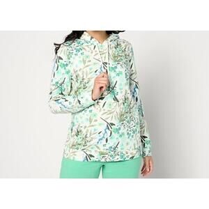 Denim & Co Size XL Green Printed French Terry Hoodie Top A643303 NWOT